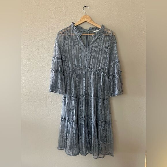 Sundance Ellery Lace Sheer Boho Tiered Bell Sleeve Dress Size S Petite - Picture 1 of 8